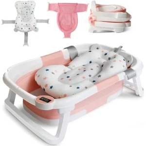 Foldable Baby Bath Tub with Thermometer Newborn to Toddler