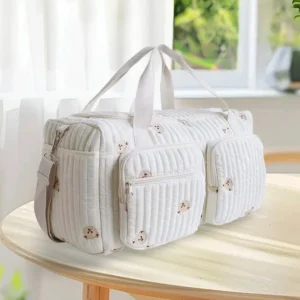 Large Quilted Baby Diaper Bag Cute Duffle Bag for Women (Bear)