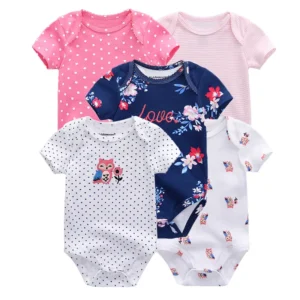 Summer 5 Piece Fashion 100% Cotton Soft Newborn Bodysuit Set