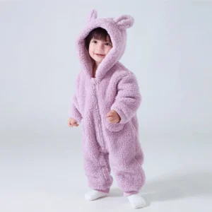 1-24M Baby Rompers Fleece Infant Overalls Hooded Pajamas
