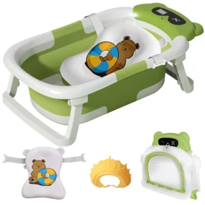 Foldable Baby Bathtub with Thermometer and Newborn Cushion