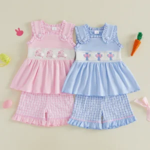 Stylish Girls Easter Outfits Featuring  Bunny Embroidery